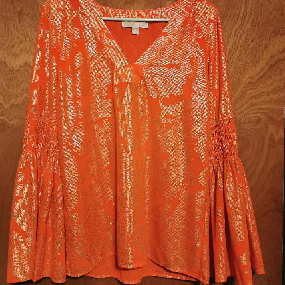 Michael Kors shimmery orange and gold long sleeve